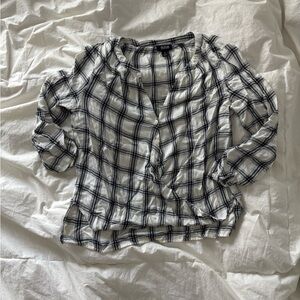 a.n.a Black and White Tie Front Blouse